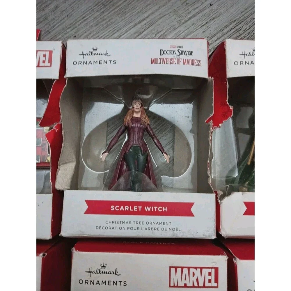 Lot of 6 Marvel Hallmark Ornaments - Scarlet Witch, Loki, Groot, & More - NIB